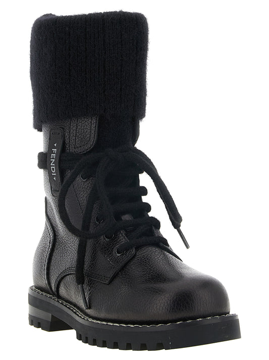 Black Calfskin Lace-Up Boots
