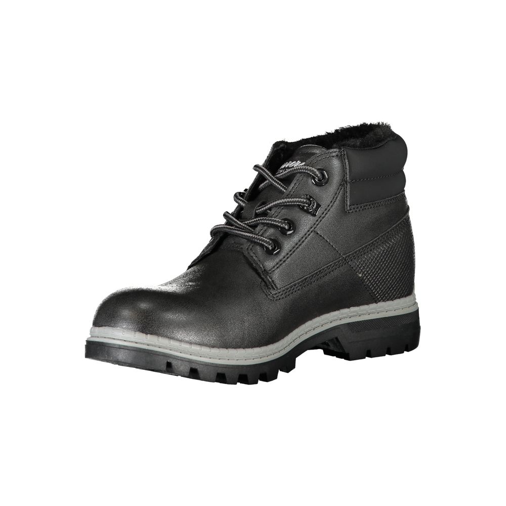 Black Polyurethane Women Ankle Boot