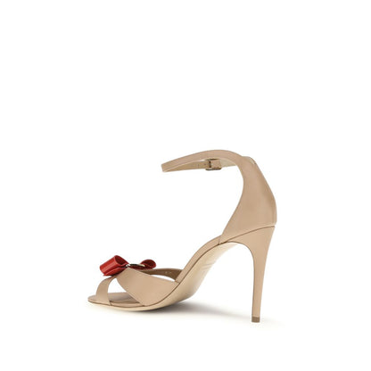 Beige Calf Leather Bos Taurus Stiletto Heel Sandals
