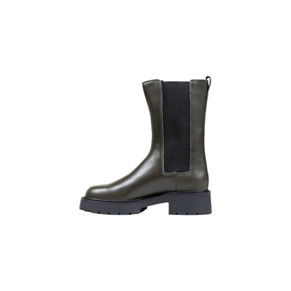 Gray Leather Ankle Boots