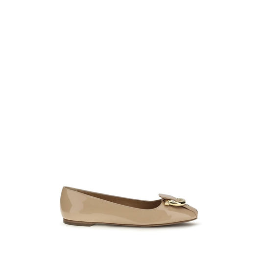 Beige Calf Leather Bos Taurus Ballet Flats