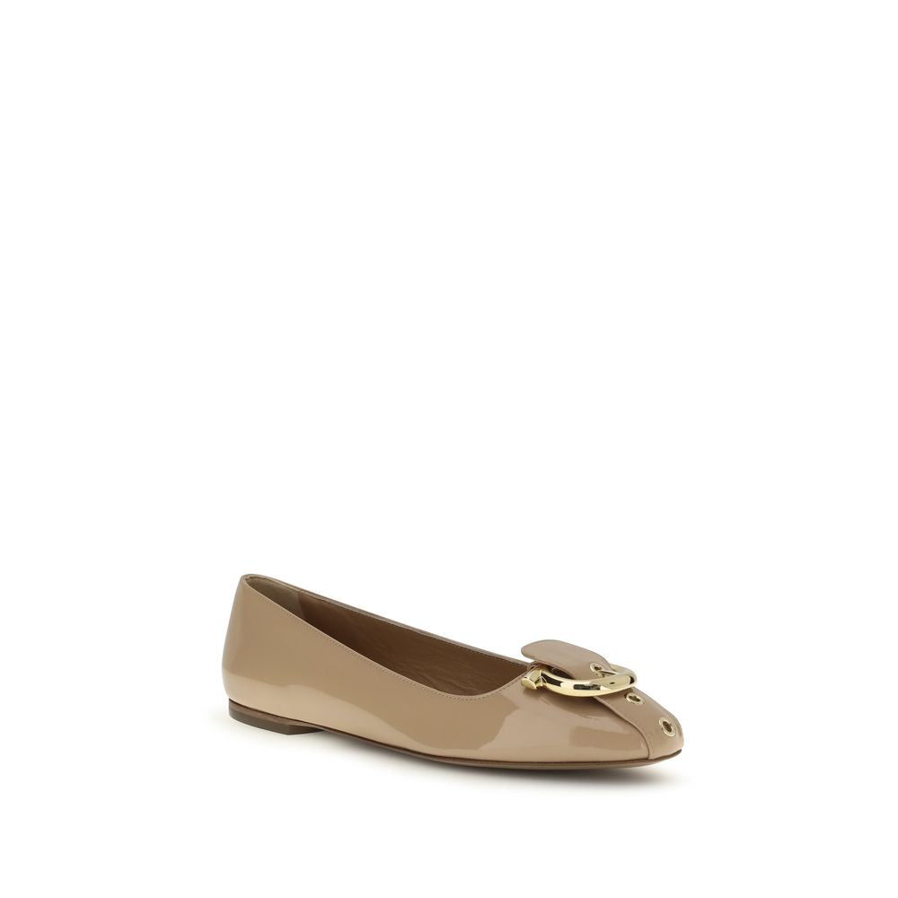 Beige Calf Leather Bos Taurus Ballet Flats