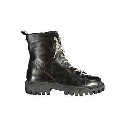 Black Leather Women Ankle Boot