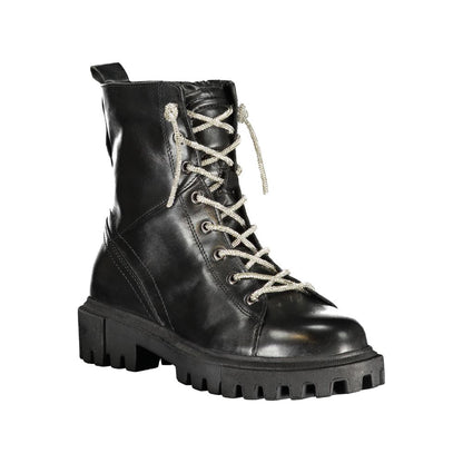 Black Leather Women Ankle Boot
