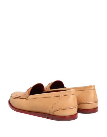 Beige Tassel Leather Men Slip On Loafers Shoes