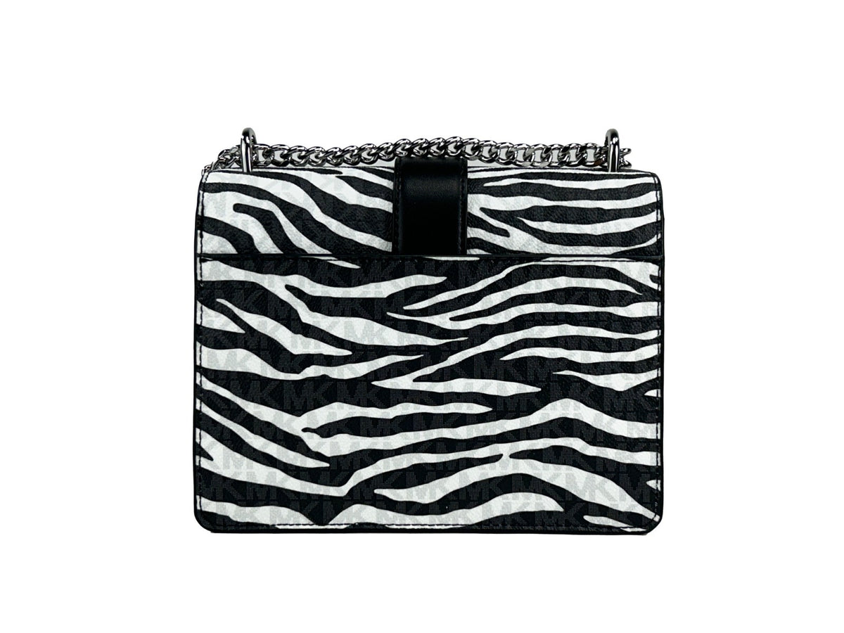Michael Kors Greenwich Small Print Logo Crossbody Tote Chain Bag Black/White $498