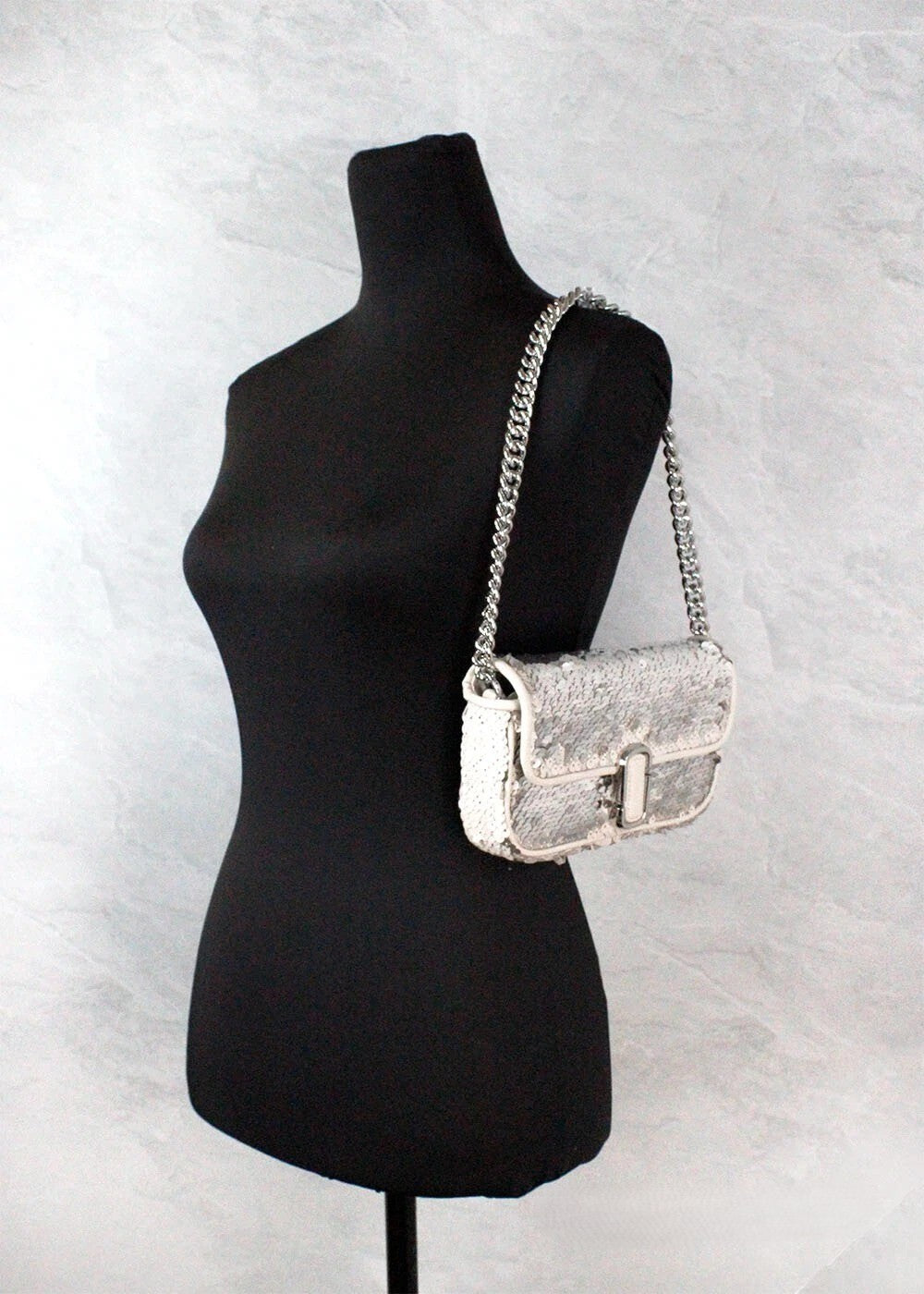 Marc Jacobs The Mini J Marc Shoulder Bag Cream Sequined Crossbody Bag