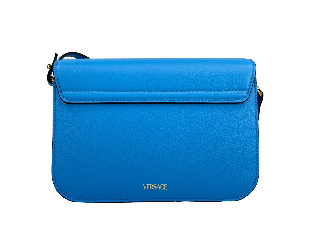 Versace La Medusa Blue Leather Shoulder Crossbody Bag Purse