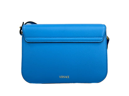 Versace La Medusa Blue Leather Shoulder Crossbody Bag Purse
