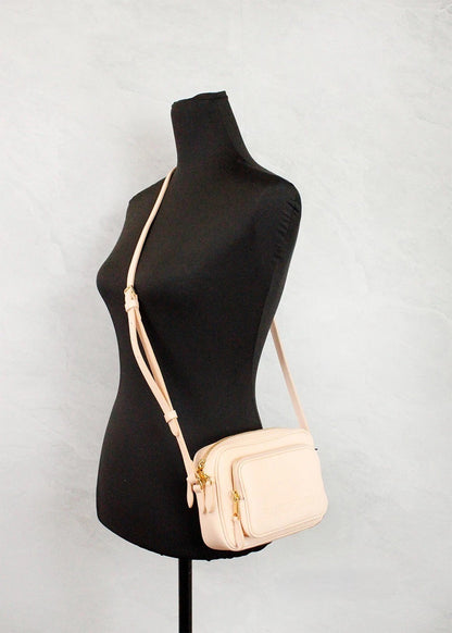 Burberry Small Branded Peach Pink Grainy Leather Camera Crossbody Bag