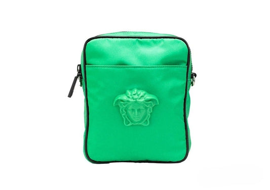 Versace Small Bright Green Nylon Fabric Medusa Crossbody Messenger Bag Purse