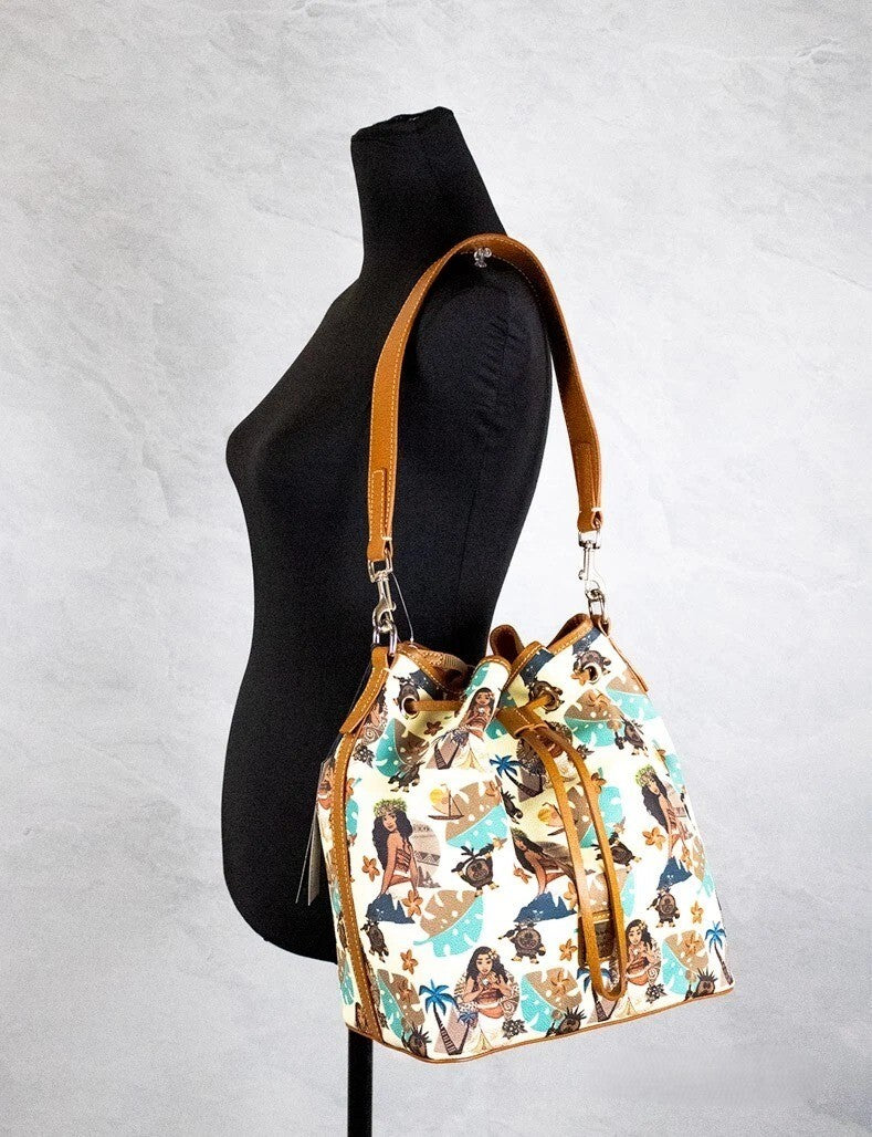 Dooney & Bourke Disney Medium Moana Coated Cotton Bucket Crossbody Bag Purse
