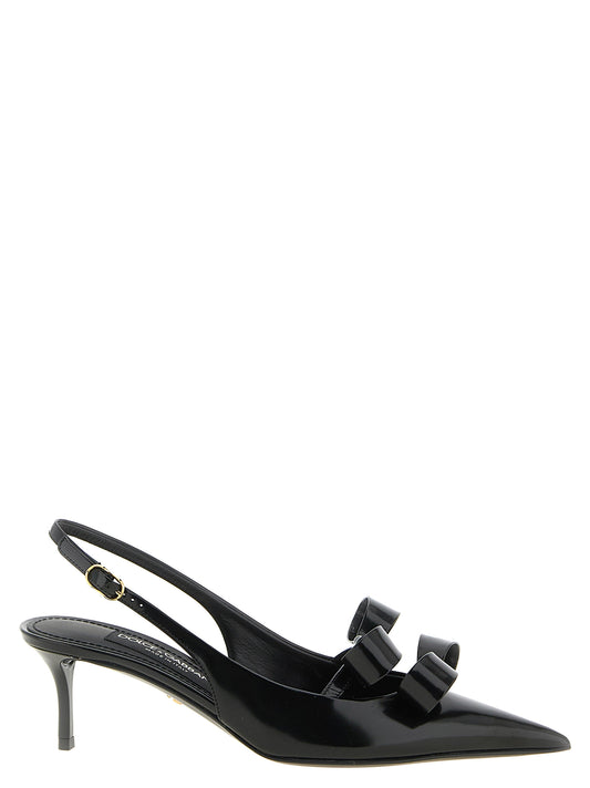 Black Calfskin Mid Heel Pumps
