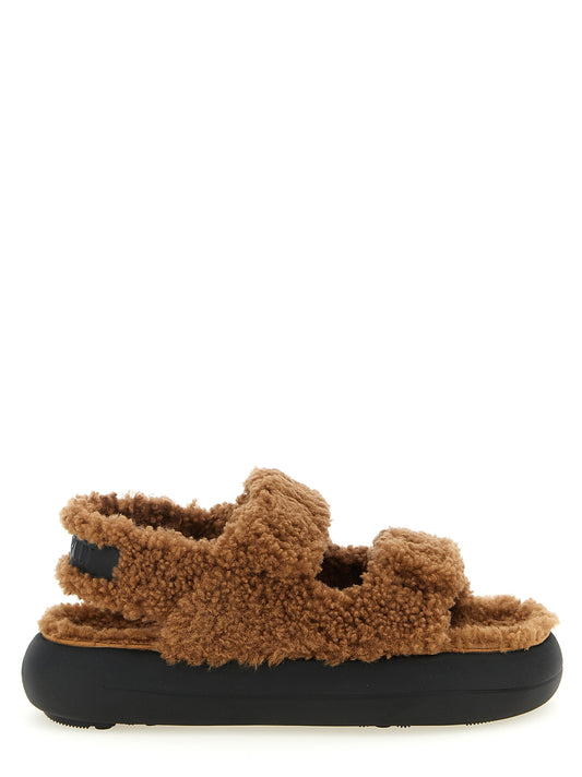 Brown Lambskin Flat Sandals