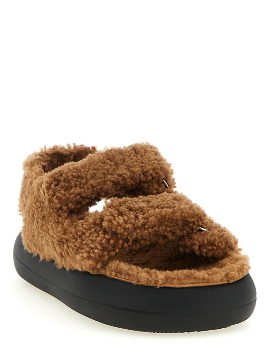 Brown Lambskin Flat Sandals