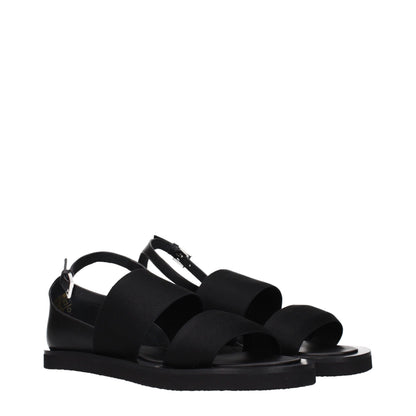 Black Fabric Flat Sandals
