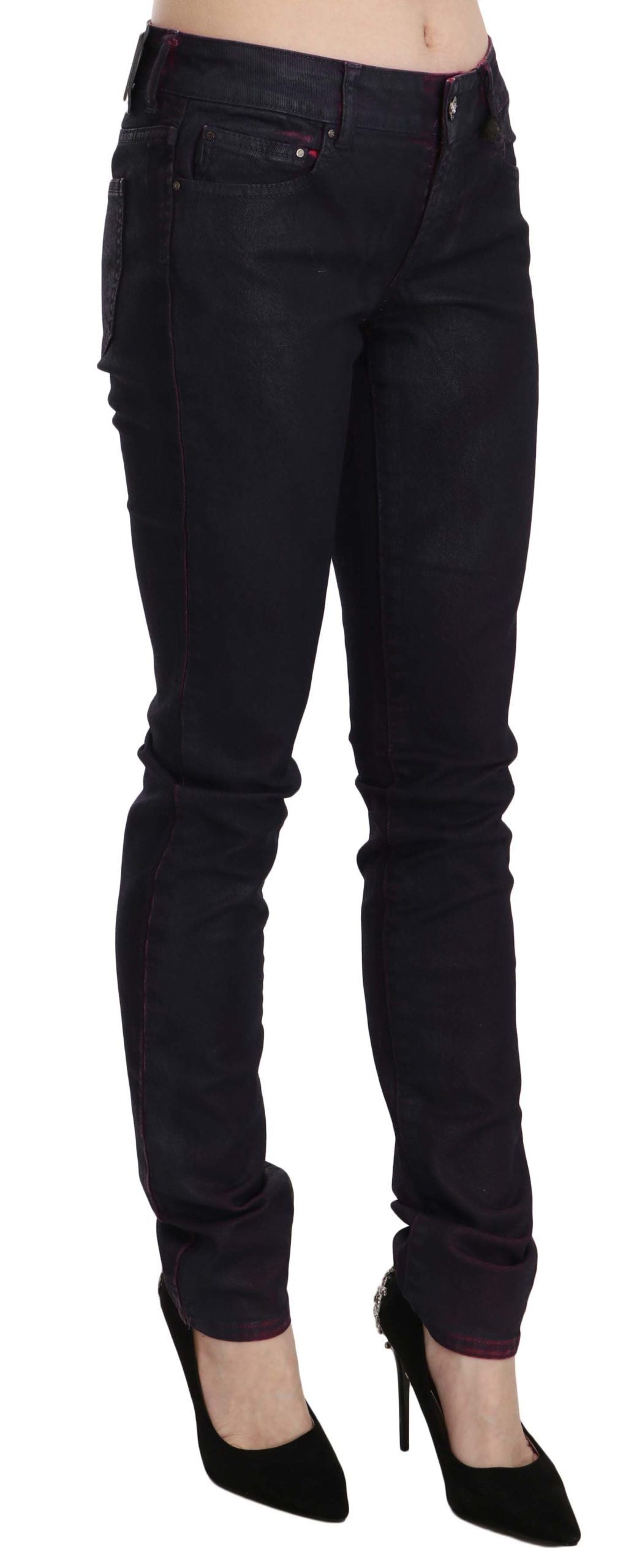 Black Cotton Low Waist Skinny Denim Pants