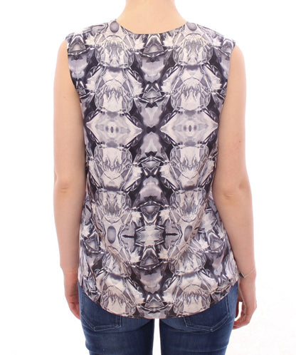 Gray Blue Silk Sleeveless Top Shirt Blouse