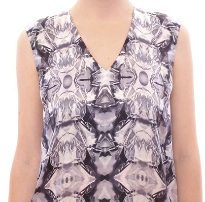 Gray Blue Silk Sleeveless Top Shirt Blouse