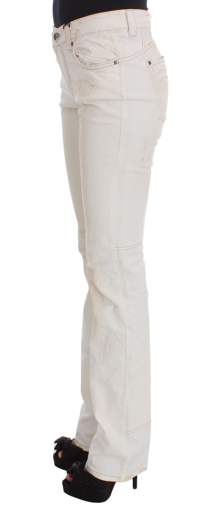 White Cotton Slim Fit Bootcut Jeans