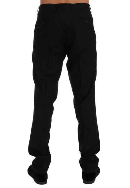 Black Striped Wool Stretch Pants