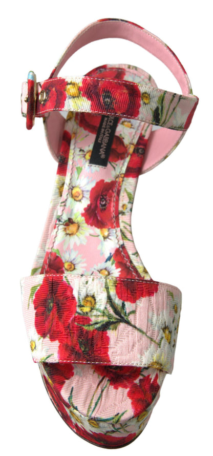 Multicolor floral print Wedges Floral Ankle Strap Sandals
