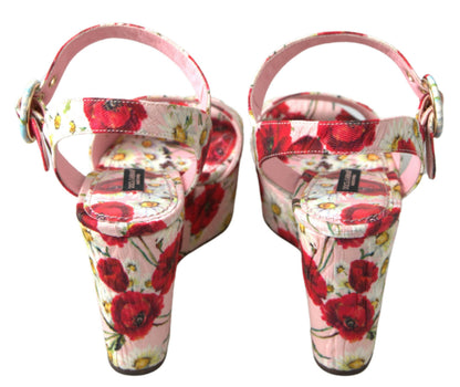 Multicolor floral print Wedges Floral Ankle Strap Sandals