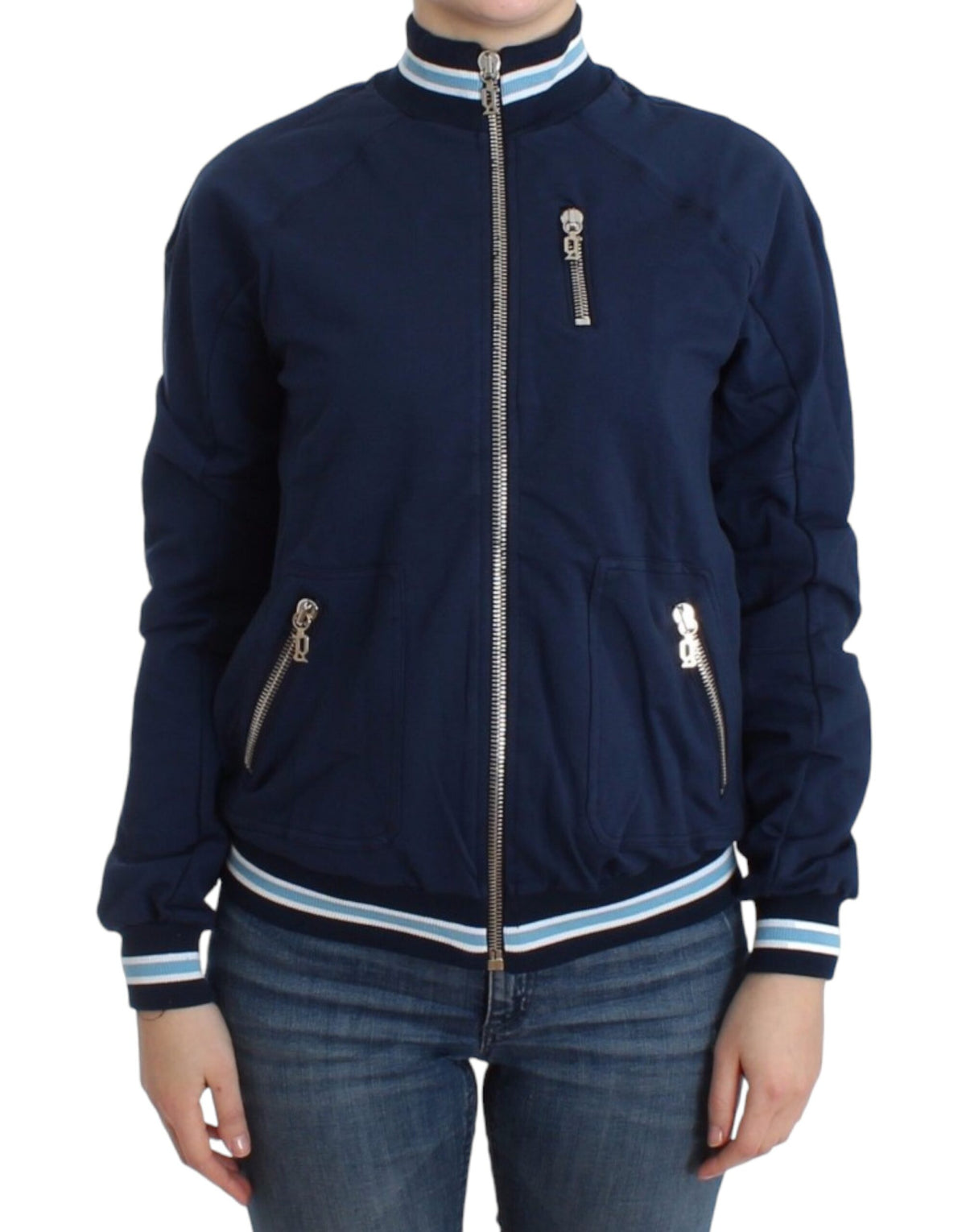 Blue zip cotton cardigan