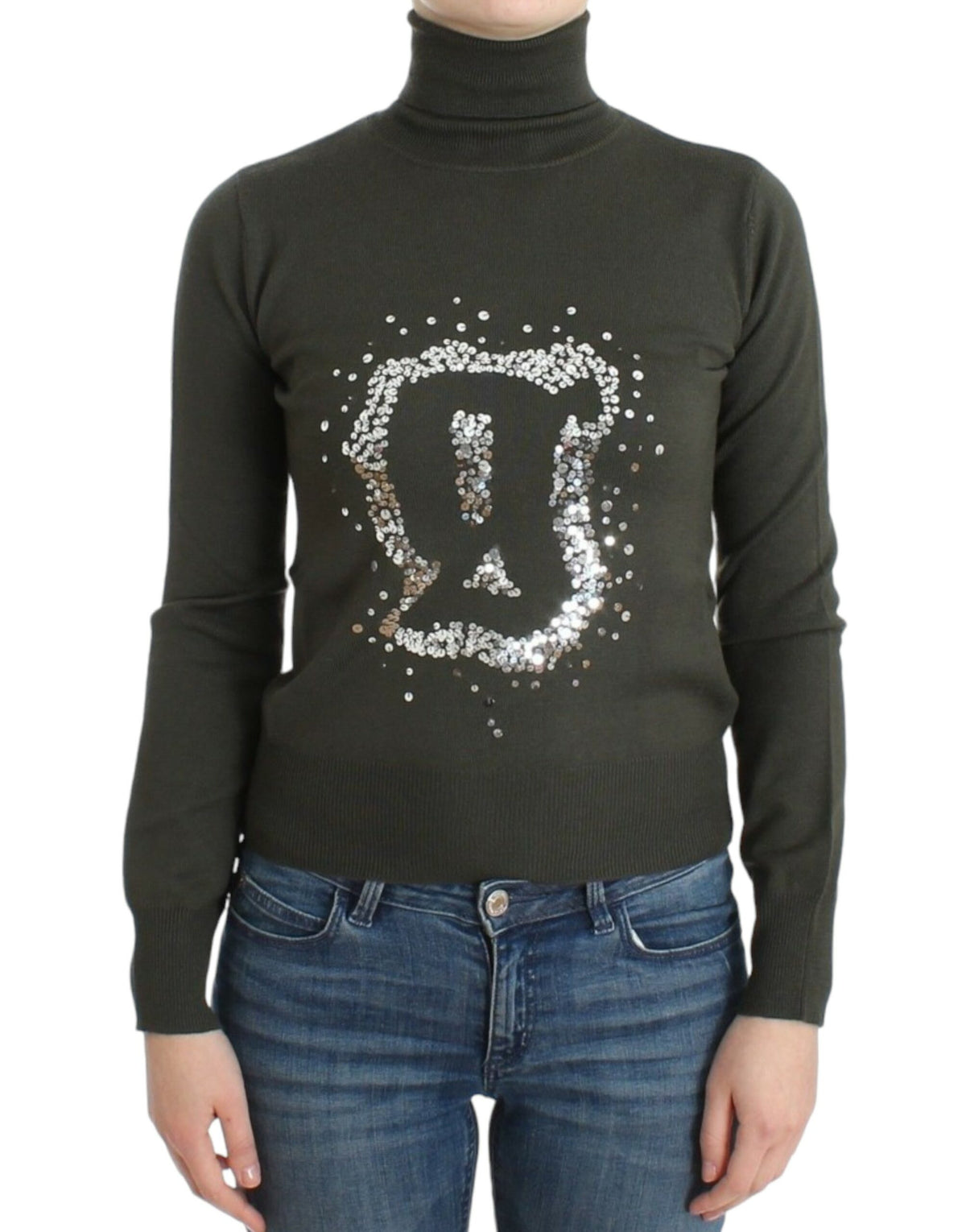 Green wool turtleneck sweater