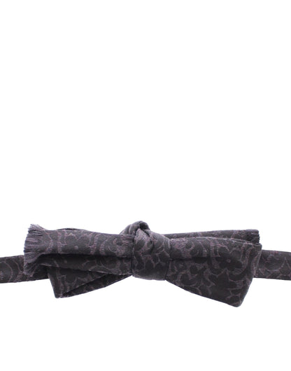 Dark Gray Wool Silk Brand Baroque Paisley Bow Tie Men