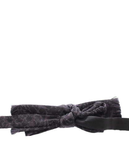 Dark Gray Wool Silk Brand Baroque Paisley Bow Tie Men