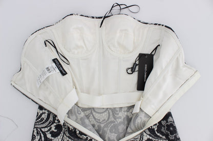 White Floral Lace Silk Corset Maxi Dress