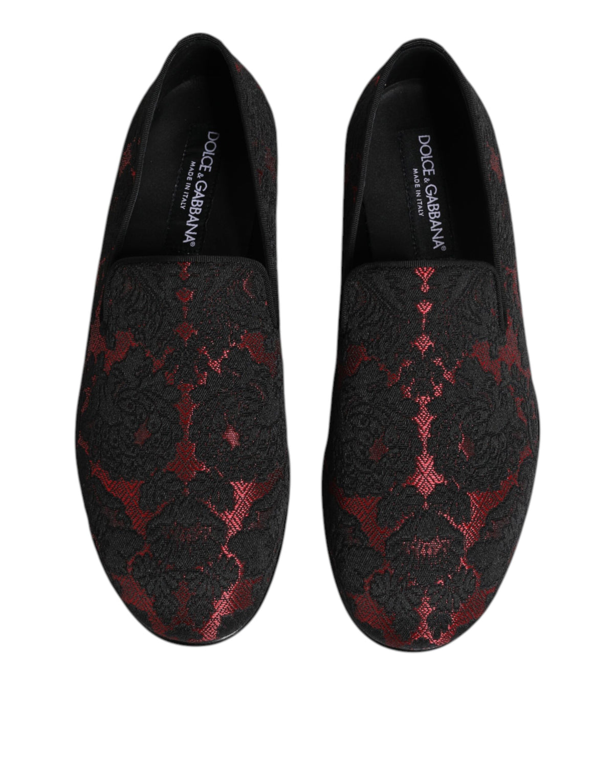 Red Black Jacquard Slip On Loafers Shoes