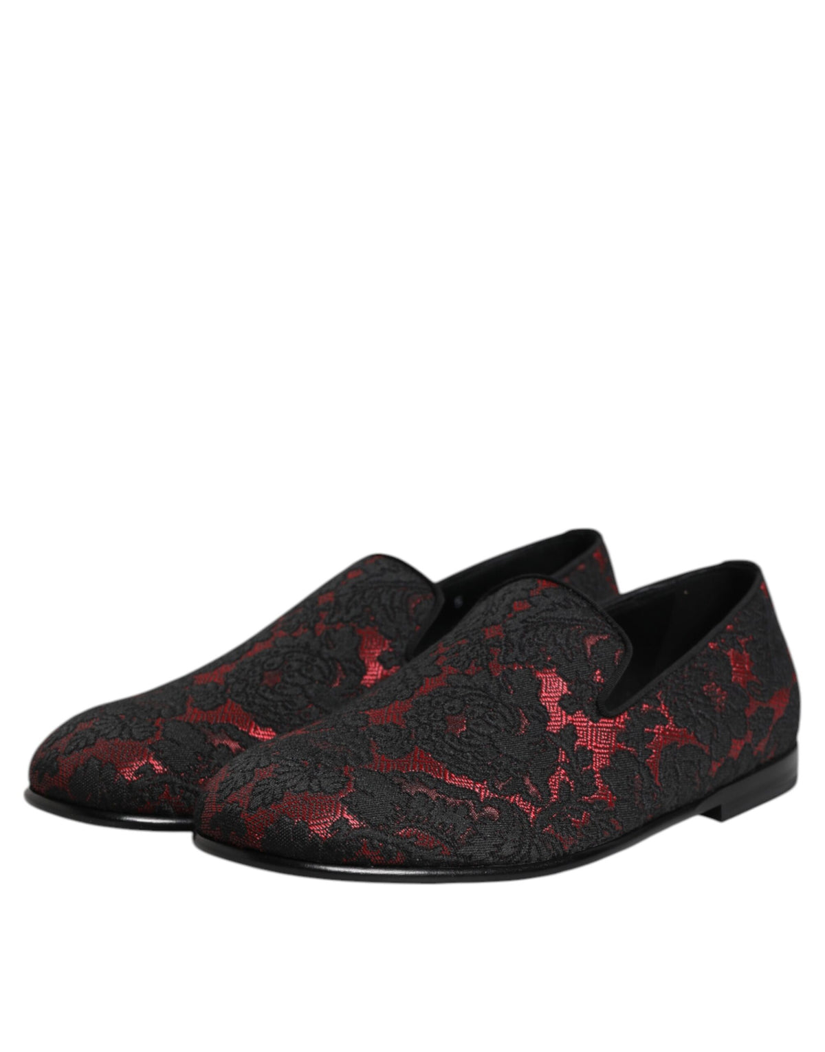 Red Black Jacquard Slip On Loafers Shoes