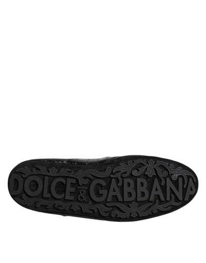 Black Exotic Leather Low Top Sneakers Shoes