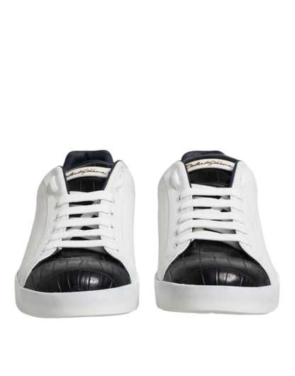 White Black Leather Portofino Sneaker Shoes