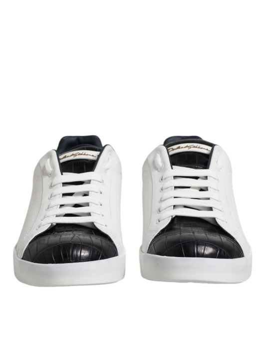 White Black Leather Portofino Sneaker Shoes