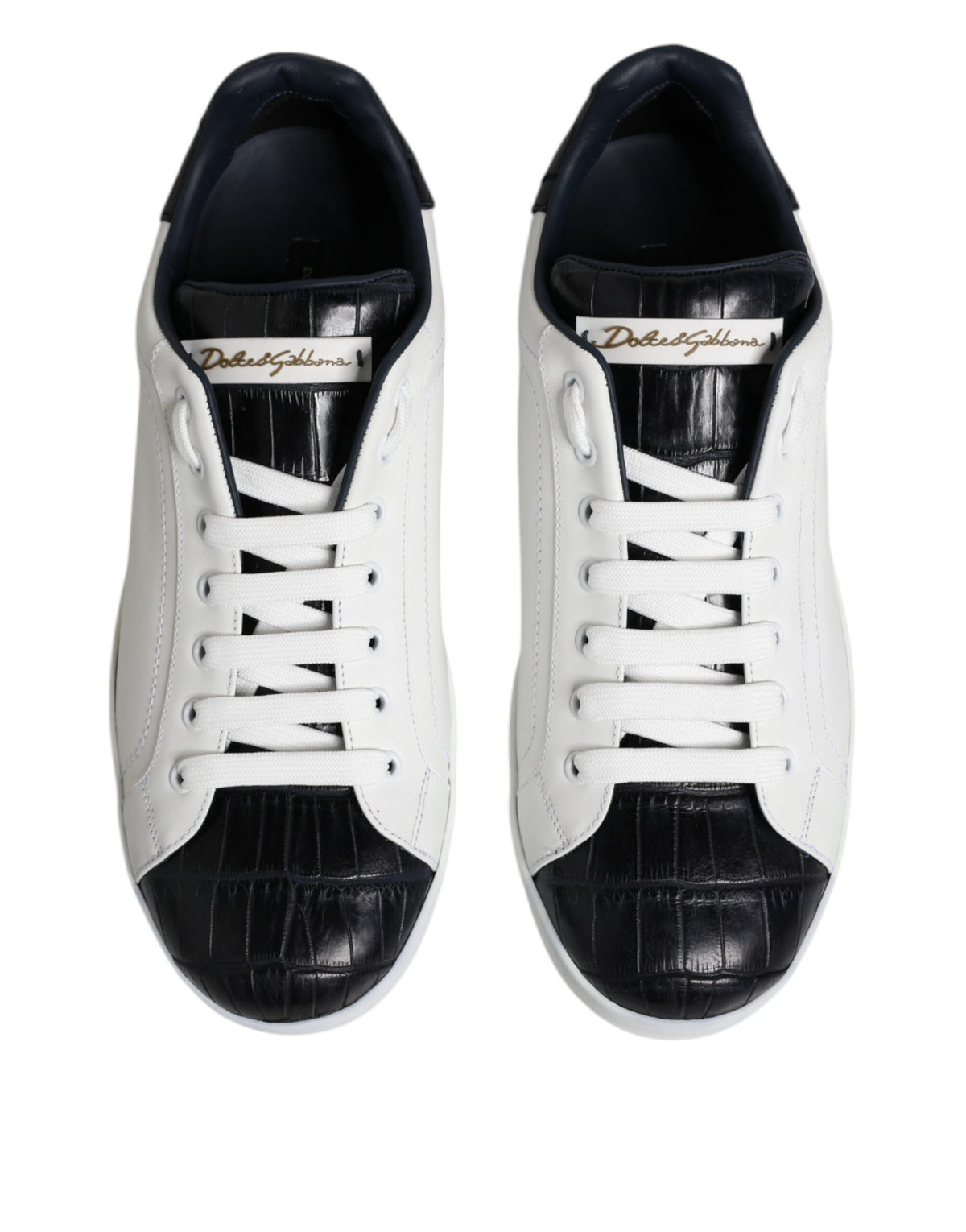 White Black Leather Portofino Sneaker Shoes