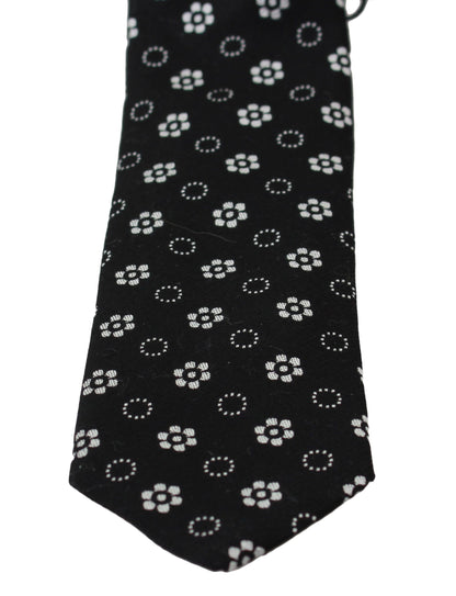 Dark Gray 100% Silk Floral Print Print Classic Tie