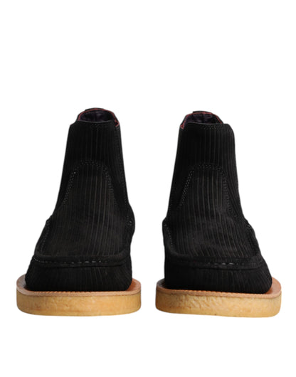 Black Calf Suede Slip On Ankle Boots Shoes