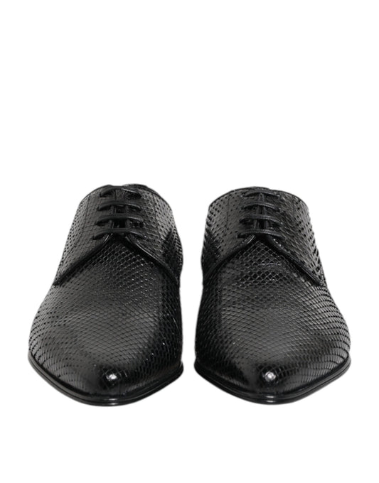 Black Exotic Leather Lace Up Derby Shoes
