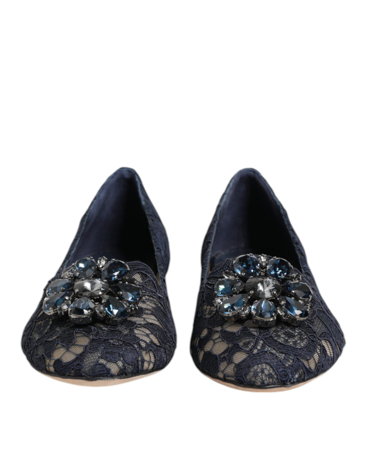 Blue Taormina Lace Crystals Flats Shoes