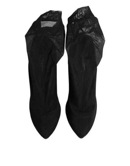 Black Silk Stretch Mesh Sock Boots Shoes