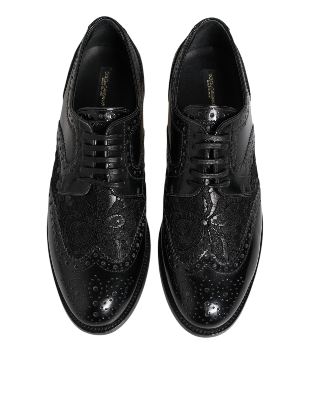 Black Leather Floral Lace Dress Formal  Shoes
