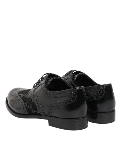 Black Leather Floral Lace Dress Formal  Shoes