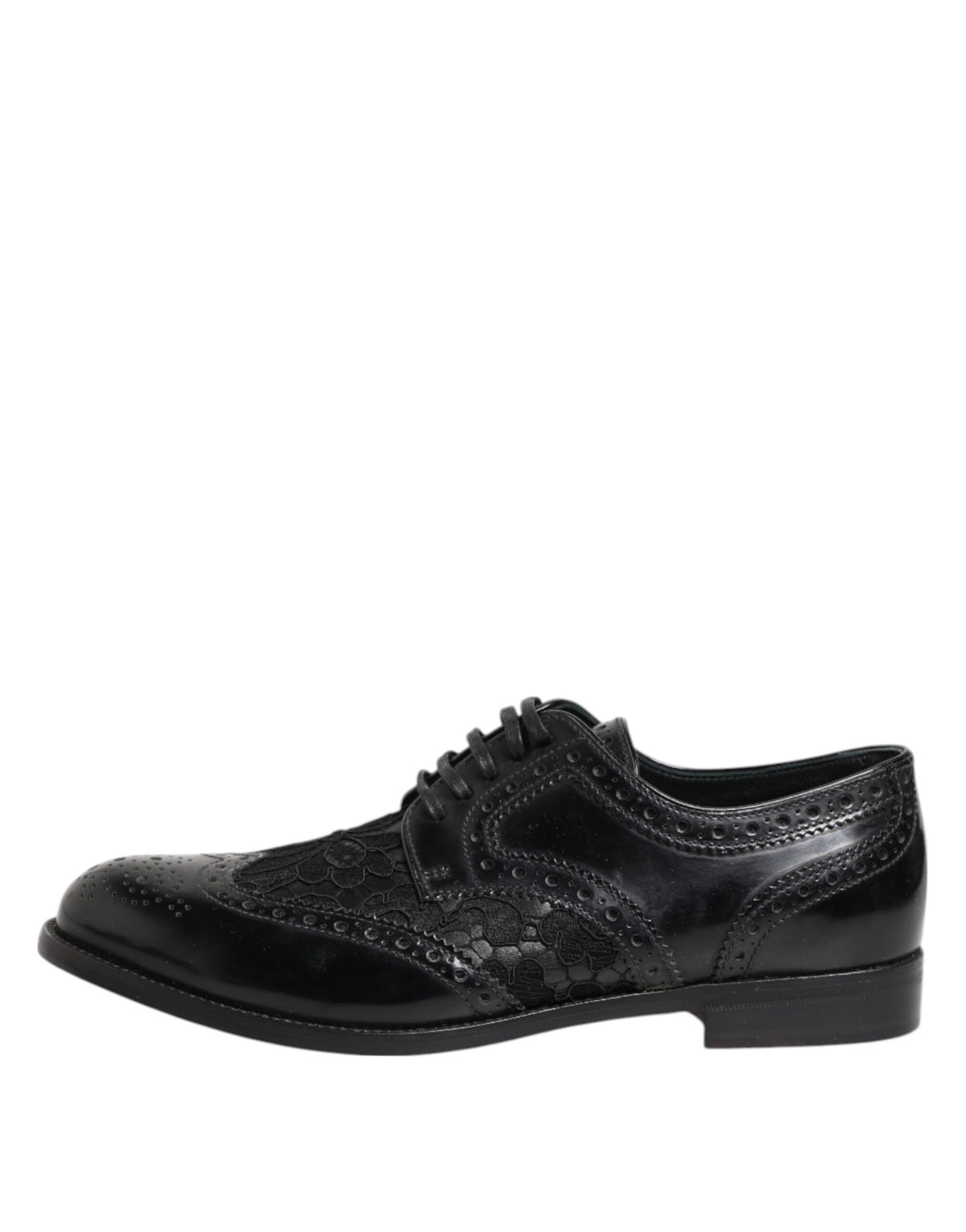 Black Leather Floral Lace Dress Formal  Shoes