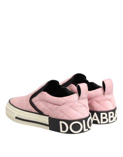 Pink Quilted Nylon Slip-On Sneaker Shoes
