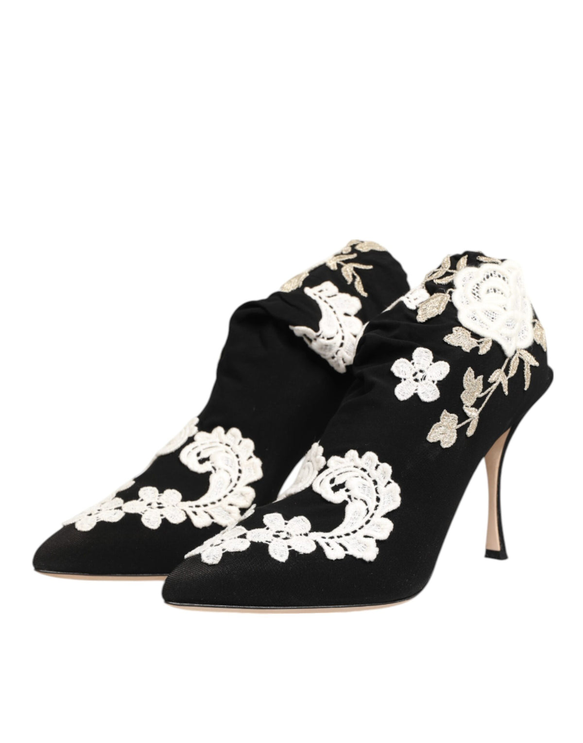 Black White Embroidered Jersey Stiletto Boots Shoes