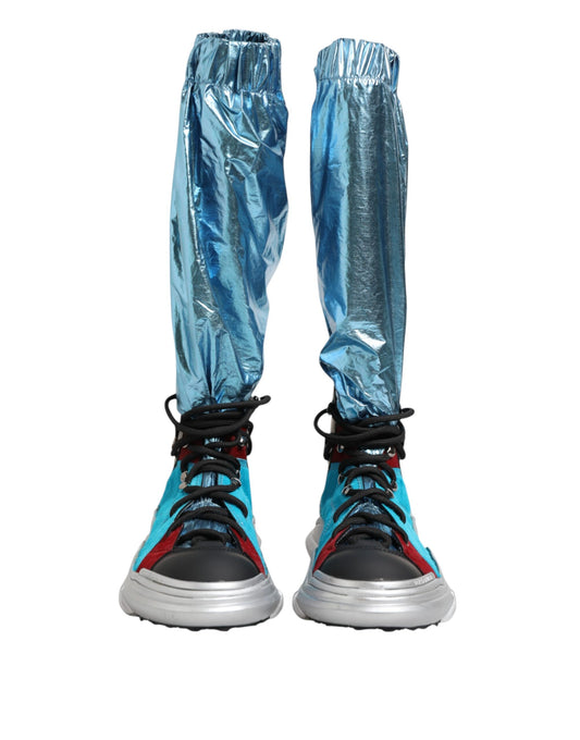Blue Lace Up Over The Knee Socks Men Boots Shoes