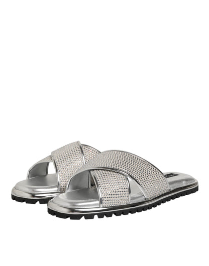 Silver Strass Slides Flats Slippers Shoes